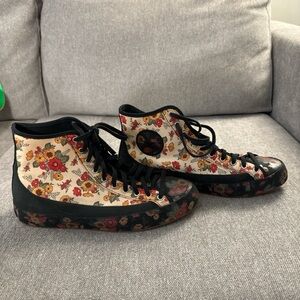 Converse Black and Floral High-Top Sneakers